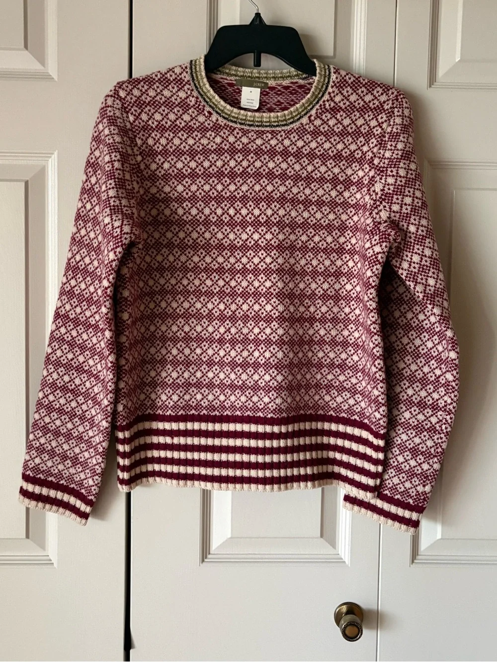 J.Crew | Vintage wool Fair Isle crew neck sweater. Burgundy. Medium. Wool